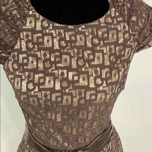 Andrew Marc New York brown tan lace midi dress - Picture 2 of 8